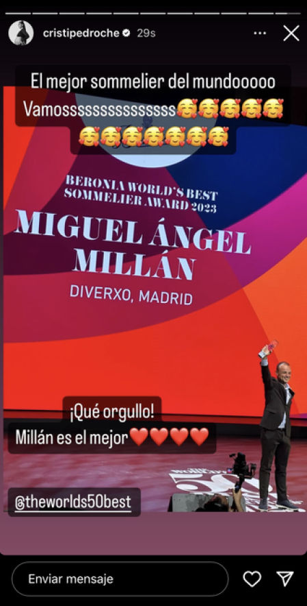 Cristina Pedroche felicita al sumiller de DiverXO