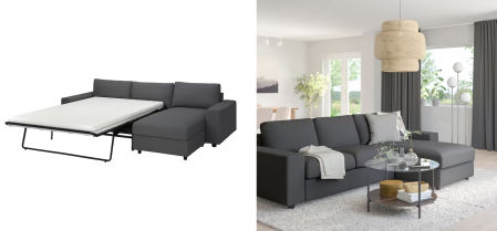 VIMLE, sofá cama 3+chaiselongue, con reposabrazos anchos