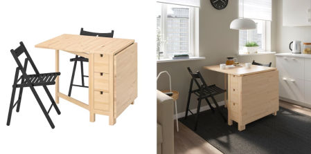 NORDEN / TERJE, mesa con 2 sillas plegables, abedul/negro