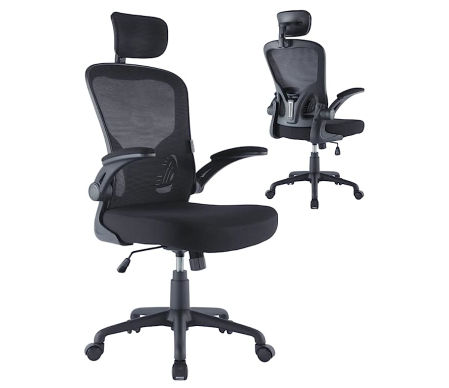 ZIK Silla de oficina ergonómica con apoyabrazos plegables y reposacabezas oscilante