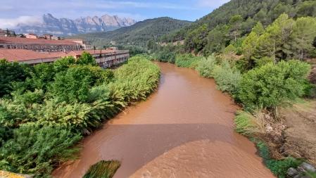 El Llobregat baja marrón.