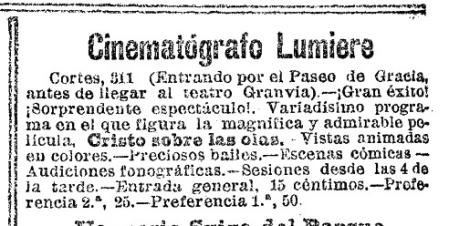 Anuncio del estreno del 'Cristo sobre las olas' en el Lumière.