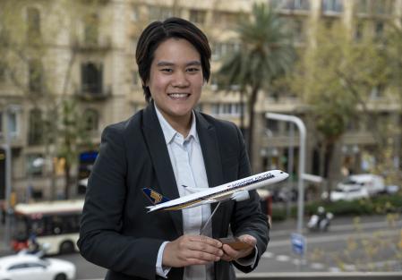 Bienvenida al primer A350 que cubrió la línea entre Singapur y Barcelona, en primavera de 2017