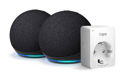 Echo Dot (5.ª generación) pack de 2 + TP-Link Tapo P110 Smart Plug