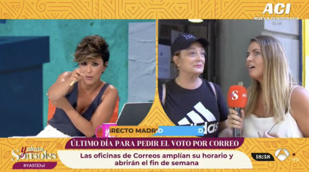 Sonsoles Ónega, en el momento que le dice a una ciudadana que ejerce su derecho al voto por correo: “Que no se lo ocurra volver a chupar colas”