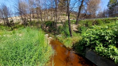 Paisaje con un río de barro y una carretera en Pont de Vilomara.