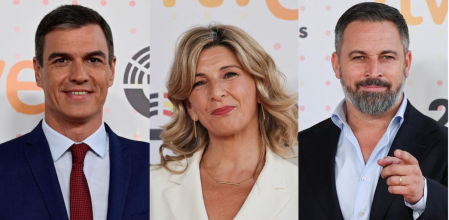 combo imagen debate RTVE pedro sanchez, yolanda diaz, santiago abascal