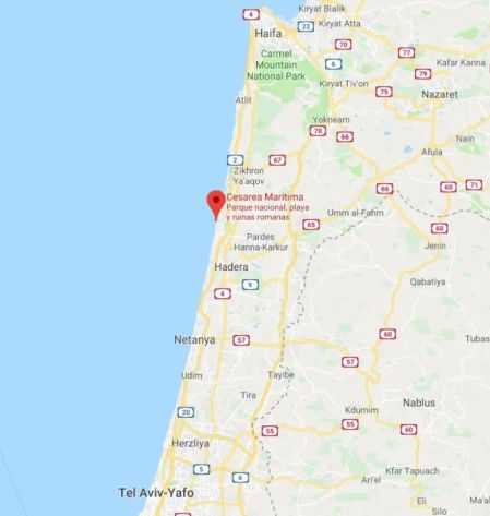 La ubicación de Cesarea Marítima, en Israel