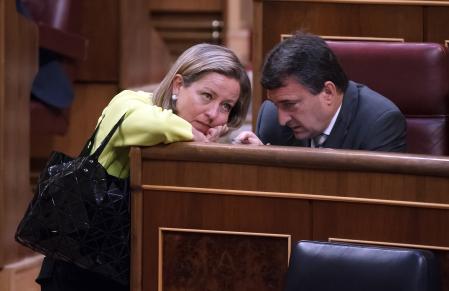 La exdiputada de Coalición Canaria Ana Oramas departe con el portavoz del PNV, Aitor Esteban