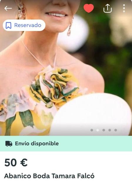 Anuncio en Wallapop de un abanico tipo paipay de la boda de Tamara Falcó.&nbsp;