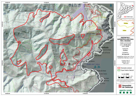 Área de 573 hectáreas afectada por las llamas en la comarca del Alt Empordà, Girona