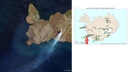 Las columnas de vapor de agua y gases en la península de Reykjanes han sido visibles desde el espacio .