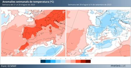 Los mapas de anomalías de temperatura para estas semanas