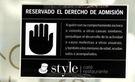 Derecho de admisión reservado a menores, solos o acompañados