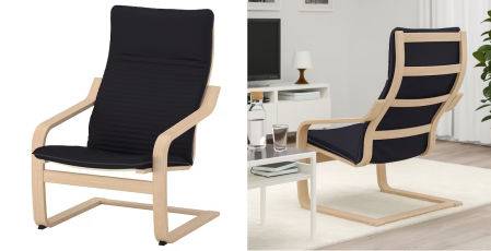 POÄNG, sillón, chapa roble tinte blanco/Knisa negro