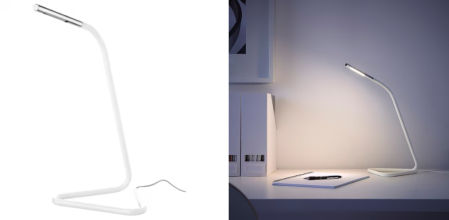 HÅRTE, lámpara trabajo, blanco/gris plata