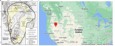 Caldera Mcmermitt y su localización entre Oregón y Nevada, en Estados Unidos  .
