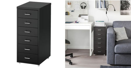 HELMER, cajonera con ruedas, negro, 28x69 cm