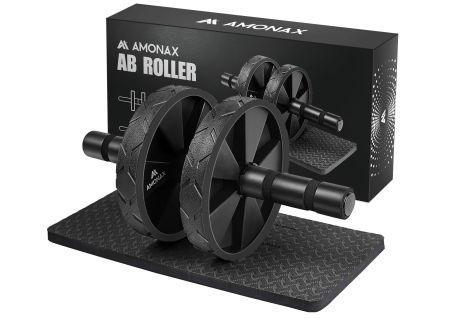 Amonax - Rodillo de rueda para abdominales con alfombrilla grande
