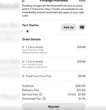 Captura de pantalla del pedido