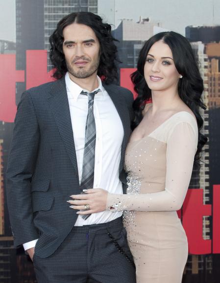 Actor  Russell Brand and Singer Katy Perry at the Arthur UK Premiere on Tuesday, April 19, 2011 in London, England.