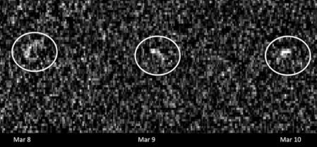 Imágenes de radar de Apophis, captadas en marzo de 2021 cuando el asteroide se encontraba a 17 millones de quilómetros de distancia
