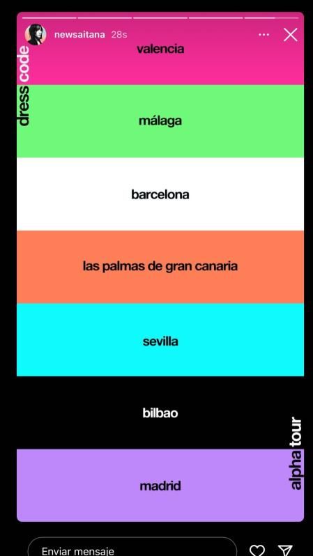 Listado de colores para los shows de Aitana en España