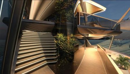 El futurista catamarán con piscina, sala de masajes y hasta jardín privado.