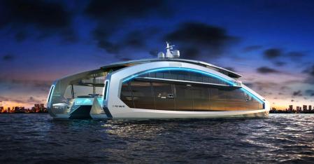 El futurista catamarán con piscina, sala de masajes y hasta jardín privado.
