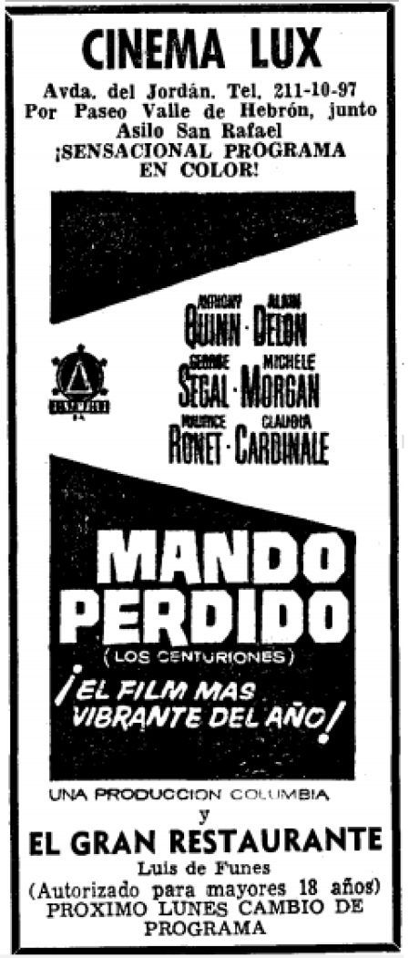 Anuncio de la cartelera del cine Lux.