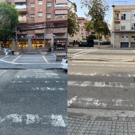 Pasos para peatones descoloridos.