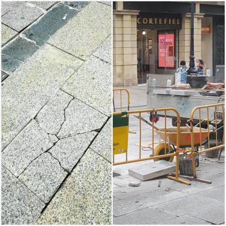 Cambio de pavimento continuamente en el Portal de l'Àngel.