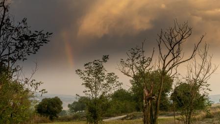 Arco iris y cortina de precipitación en Manlleu.