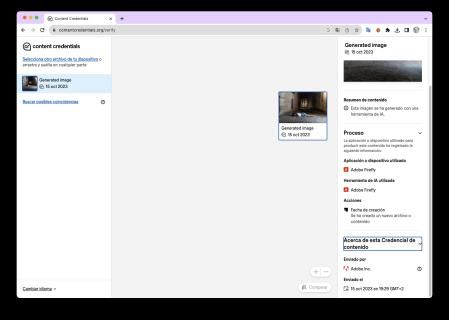 Imagen analizada con la tecnología Content Credentials que indica que ha sido generada por inteligencia artificial.