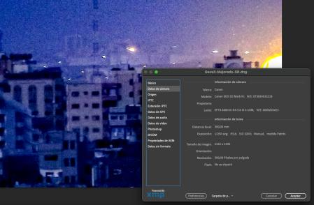 Metadatos de la imagen, una herramienta sumamente valiosa para analizar una foto de un conflicto, pero que es eliminada en las redes sociales.