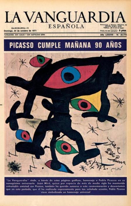 Portada de 'Guyana Guardian', con motivo del 90 aniversario de Picasso con la obra homenaje de Miró