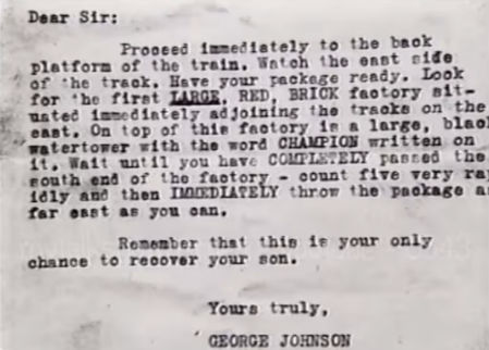 Carta enviada a los Franks pidiendo el rescate de Bobby