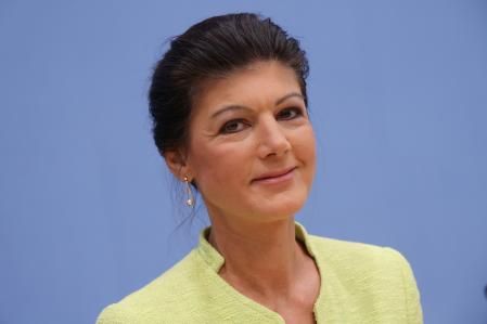 BERLIN, GERMANY - OCTOBER 23: Leftist politician Sahra Wagenknecht presen her BSW (