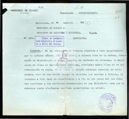 Salvoconducto para poder embarcar en los navíos de la armada francesa