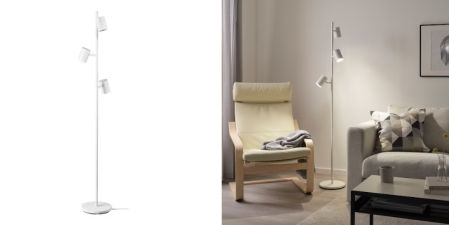 NYMÅNE, lámpara pie&3 focos, blanco