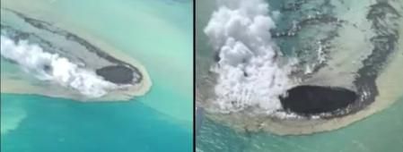 Islote formado por la erupción submarina cerca de la isla de Ioto  .