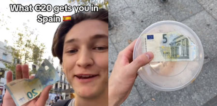 Damian, el usuario de TikTok @damedamian, protagonista del vídeo viral que muestra sus compras por 20 euros en el centro de Barcelona (TikTok)<br>