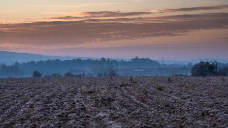 Amanecer con heladas en Manlleu.