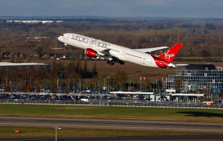 El avión de Virgin durante el despegue en el aeropuerto londinense de Heathrow&nbsp;