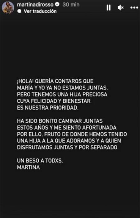 María Casado y Martina di Rosso se separan