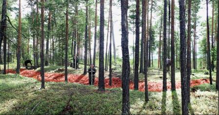 Línea de defensa exterior de Amnya con banco y foso