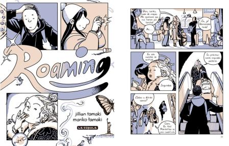 Portada y página interior de 'Roaming', publicada en castellano y en catalán