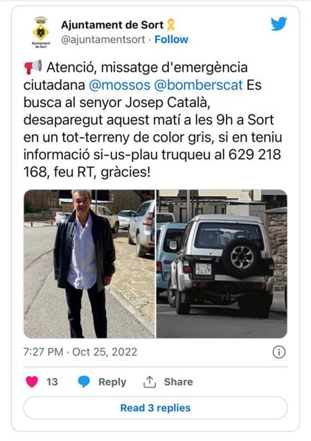 Anuncio del aviso de la desaparición de Josep català