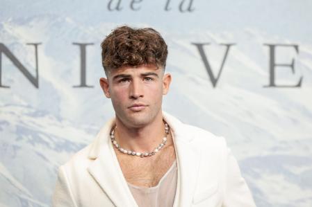 Actor Jason Fernandez at photocall for premiere film La Sociedad de la nieve in Madrid on Thursday, 14 December 2023.