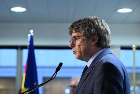 Catalonia's exiled former leader and MEP Carles Puigdemont, founder of the party Junts per Catalunya (